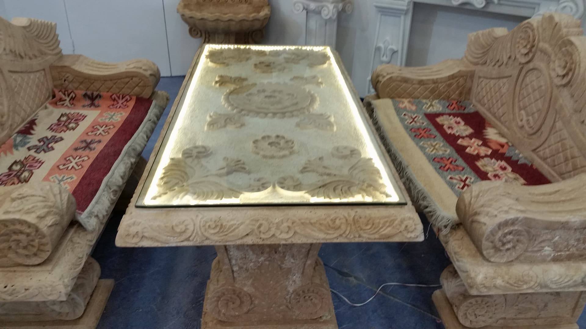 Mermer peyzaj Masa koltuk  Takımı-507